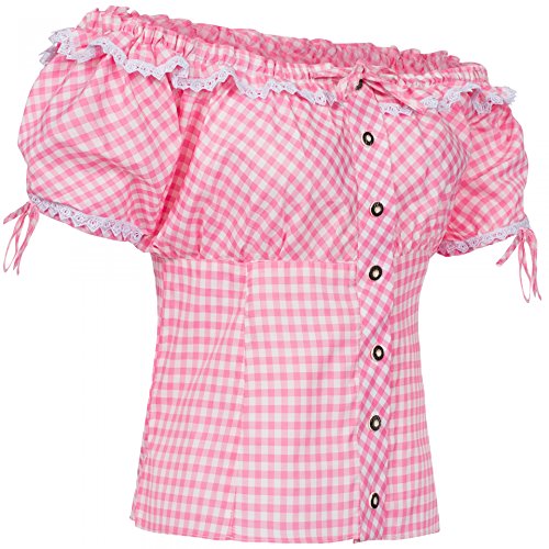 PAULGOS Trachtenbluse kariert in 7 Farben Gr. 34-50 Carmenbluse, Damen Größe:38, Farbe:Pink